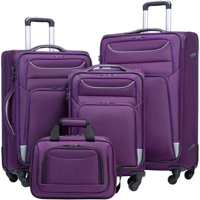 Coolife 4tlg Koffer Trolley Set Handgepäck TSA-Schloss lila+Silber