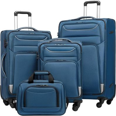 Coolife Koffer-Set 4tlg 4 Rollen Stoffkoffer Handgepäck TSA-Schloss Schwarz+Rot