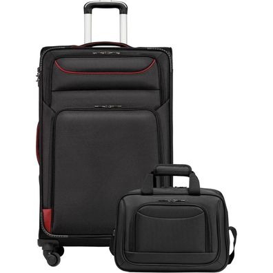 Coolife Koffer Trolley 4 Rollen Handgepäck TSA-Schloss 2tlg Set Schwarz+Rot