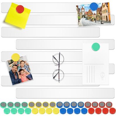 Wukong 8er Set Magnetleisten Memotafel 30x3cm Weiß inkl. 32 Runde Magnete