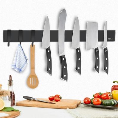 Magnetleiste Messer 40cm schwarz Edelstahl selbstklebend Haken Magnethalter
