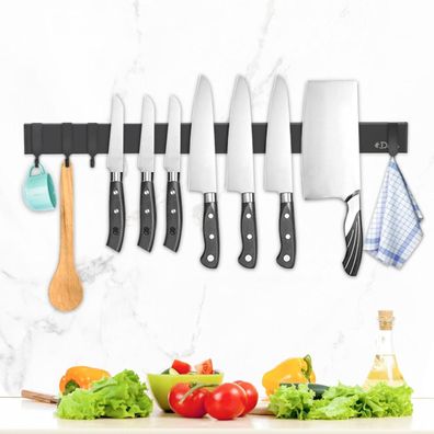 Magnetleiste Messer 50 cm Schwarz Edelstahl Haken Bohren Magnetisch