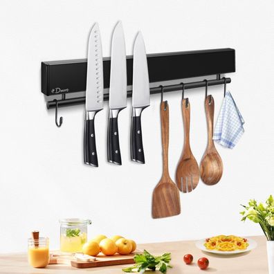 Magnetleiste Messerhalter 30 cm mit Haken schwarz magnetisch selbstklebend
