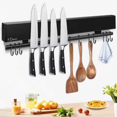 Magnetleiste Messerhalter 43cm Schwarz mit Hakenleiste Magnetisch