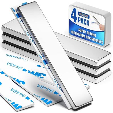 4er Set 60x10x3mm Silber Starke Neodym Magnete mit Klebefolie