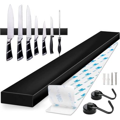 Magnethalter für Messer 40cm Schwarz Selbstklebend Edelstahl 2 Haken