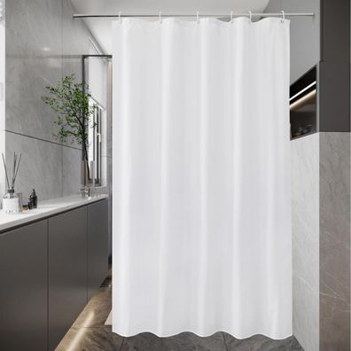Duschvorhang Weiß Textil Stoff 100x200 Antischimmel Wasserdicht mit 6 Ringen