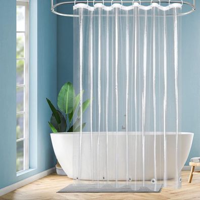 Transparenter Duschvorhang Überlänge 180x220 Wasserdicht 5 Magnete & 12 Haken