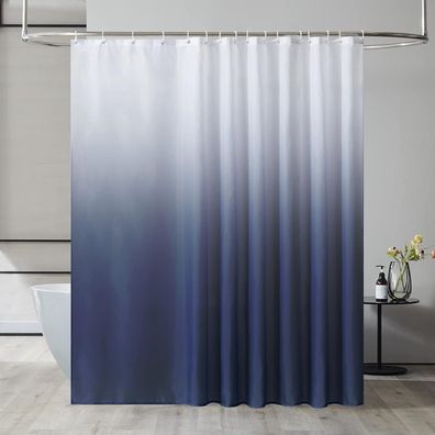 Duschvorhang Überlänge Antibakteriell Wasserdicht Weiß Dunkelblau 240x200cm