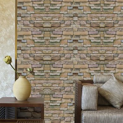 Braune Stein Ziegel Tapete Selbstklebende Vinyl 44.5x500cm Wasserfest