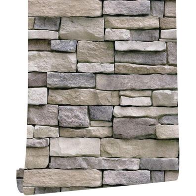 Selbstklebende Ziegel Tapete Vintage Backstein Stein Aufkleber Grau 45x300cm