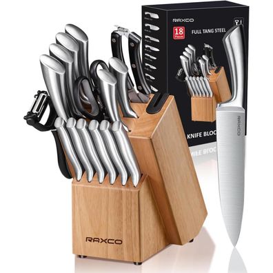 18-teiliges RAXCO Edelstahl Steakmesser Küchenmesser Set mit Block