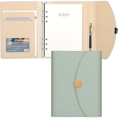FYY PU Leder A5 Binder Notizbuch 6 Ring gefüttert Budget Journal Planer Grün