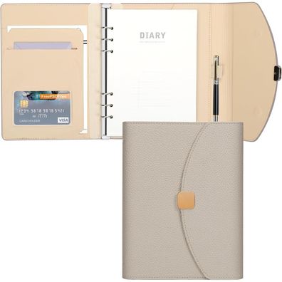 PU Leder A5 Ringbinder Notizbuch 6 Ringplaner 100 Blatt Khaki