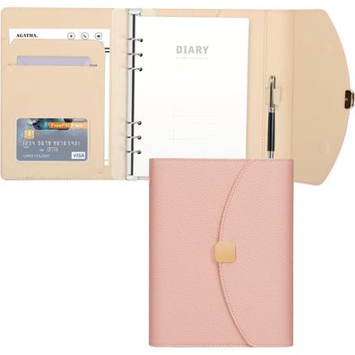 PU Leder A5 Binder Notizbuch 6 Ring Budget Journal Planer 100 Blätter Rosa