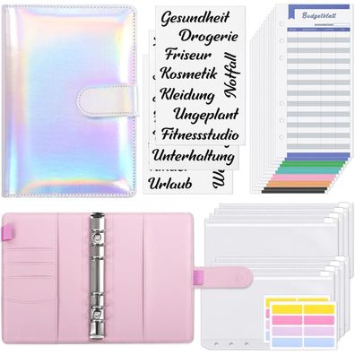 A6 Budget Binder mit Geldumschläge und 12 Budgetbogen, PU Leder, Silver