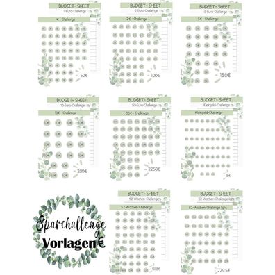 Sugeru 24pcs Budget Planner Deutsch-A6 Sparchallenge Zubehör