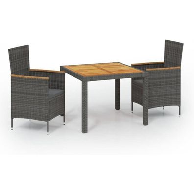 vidaXL Gartenmöbel-Set 7-TLG. Schwarz Grau Gartenset Poly Rattan