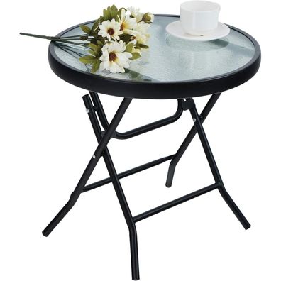 Klappbarer Beistelltisch Glas Metall Gartentisch Kaffeetisch für Balkon Garten