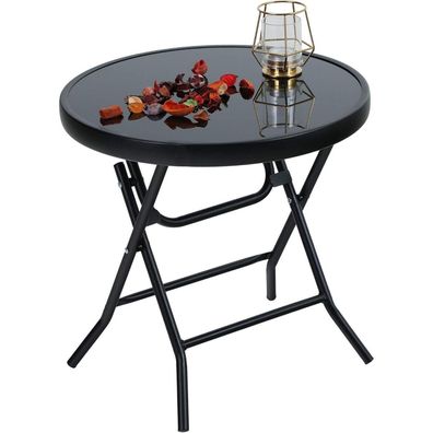 Klappbarer Gartentisch Glas Metall Rund Balkon Terrasse 46x46x48cm