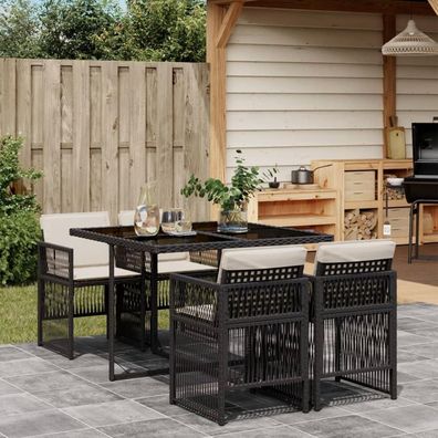 Garten-Essgruppe 5-TLG. Schwarz Poly Rattan Kissen Set