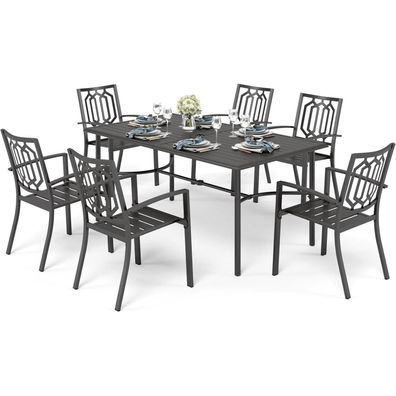 PHI VILLA Gartenmöbel Set Metall 6er Stühle Gartentisch Outdoorsitzgruppe
