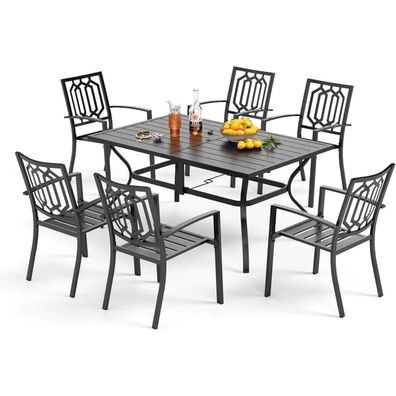 PHI VILLA Gartenmöbel Set 7-teilig Schwarz Metall Wetterschutz