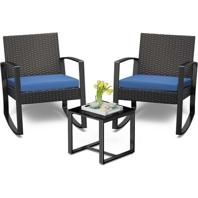Bealife 3tlg. Balkonmöbel Set Rattan Blau Outdoor Terrasse Pool