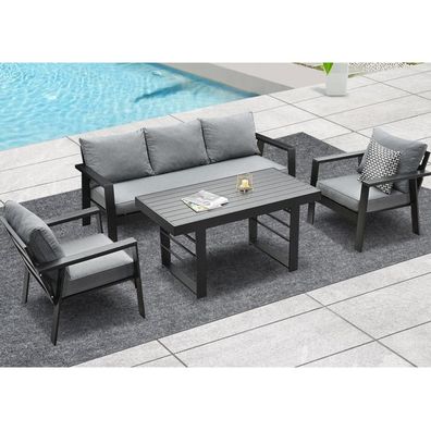 Gartenmöbel Set Aluminium 4-TLG. 3-Sitzer Sofa 2 Einzelsessel Essgruppe 7