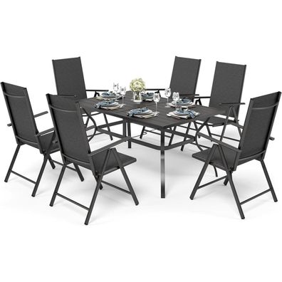 PHI VILLA Gartenmöbel Set 6 Stühle Verstellbar 7 Sitzpositionen klappbar
