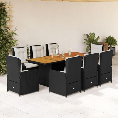 Polyrattan Gartenmöbel Set 8 Personen Verstellbare Hochlehner inkl. Tisch Beige