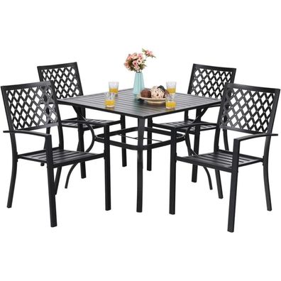Phivilla Gartenmöbel Set 4 Stühle mit Tisch Wetterfest Schwarz