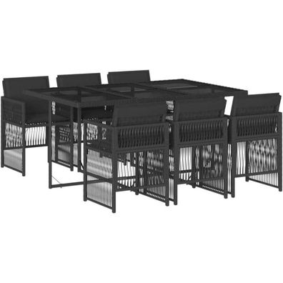 vidaXL Garten Essgruppe 7tlg. Schwarz Poly Rattan, Tisch Glasplatte, 6 Stühle