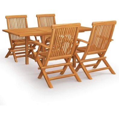 vidaXL Teak Massiv Gartenmöbel Set 5-tlg. Sitzgruppe Stühle Tisch