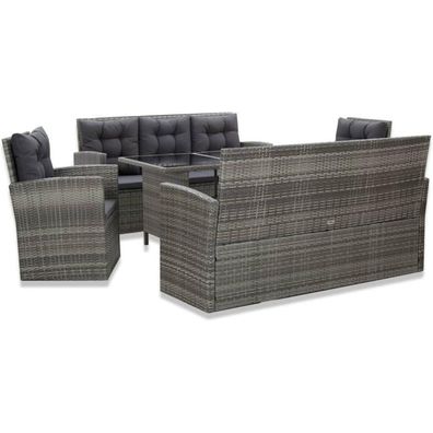 Garten Lounge Set 5 TLG. Poly Rattan Grau für 8 Personen mit Auflagen