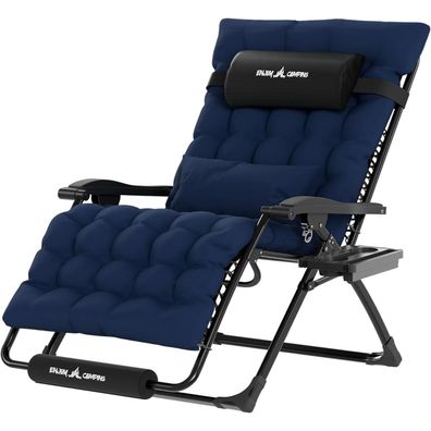 Sonnenliege Klappbar mit Getränkehalter und Auflage Navy XX-Large