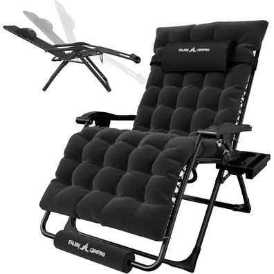 Sonnenliege Klappbar mit Getränkehalter und Polster, Schwarz
