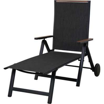 Klappbare Sonnenliege Grand Patio Schwarz Aluminium Mesh 6-Fach Verstellbar
