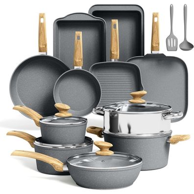 Kitchen Academy 17-teiliges Topfset Pfannenset Induktion Grau Keramik