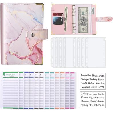 Budget Binder A6 Marmor PU Leder Geld Organizer mit 8 Reißverschluss Umschläge