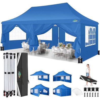COBIZI Faltpavillon 3x6m Wasserdicht Stabil Partyzelt mit 6 Seitenwänden
