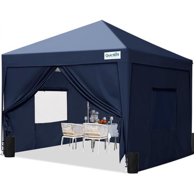 Quictent Pavillon 3x3 mit 4 Seitenteilen Wasserdicht Stabil Winterfest Blau