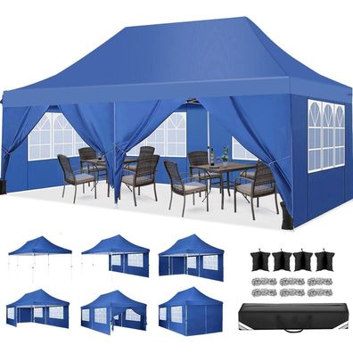 Faltpavillon 3x6m Wasserdicht Stabil Winterfest mit Seitenwänden & Sandsack