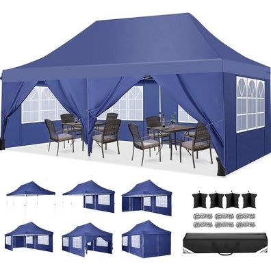 Faltpavillon 3x6m Wasserdicht Stabil Winterfest Partyzelt Marineblau