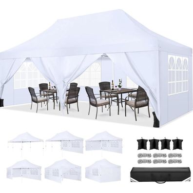 Faltpavillon 3x6m Wasserdicht Stabil Winterfest mit 6 Seitenwänden & Sandsack