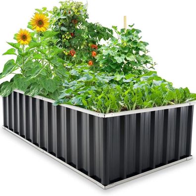 Hochbeet 174x90x46cm aus verzinktem Stahl, Frühbeet für Gemüse Kräuter Blumen