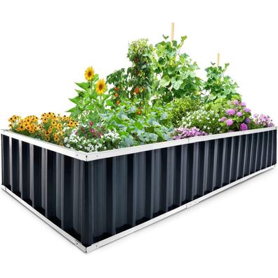 Hochbeet Metall Kit 258x90x30cm Garten Pflanzkübel Pflanzkasten T-Etiketten Grau