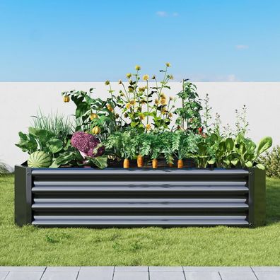 Verfarm Hochbeet-Set aus Verzinktem Metall 120x60x30 cm Schwarz