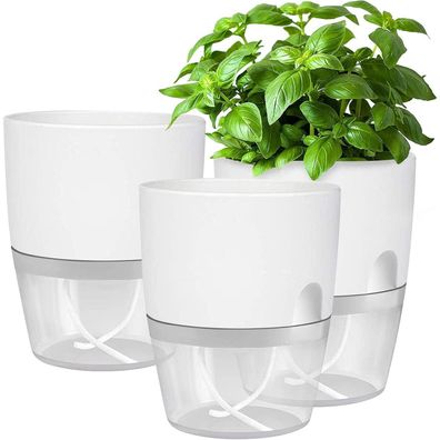 Selbstbewässernder Kräutertopf 3er Set Küche Fensterbank weiß 18.2x11x15.3 cm