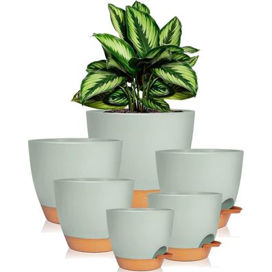 6er-Set iDattel Kunststoff Blumentopf mit Untersetzer, Selbstbewässerung, Grün